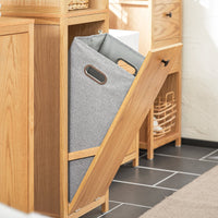 Mobile alto da bagno colonna bagno con portabiancheria armadio da terra 40x35x173cm BZR95-N Naturale