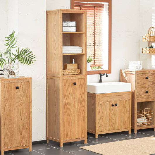 Mobile alto da bagno colonna bagno con portabiancheria armadio da terra 40x35x173cm BZR95-N Naturale