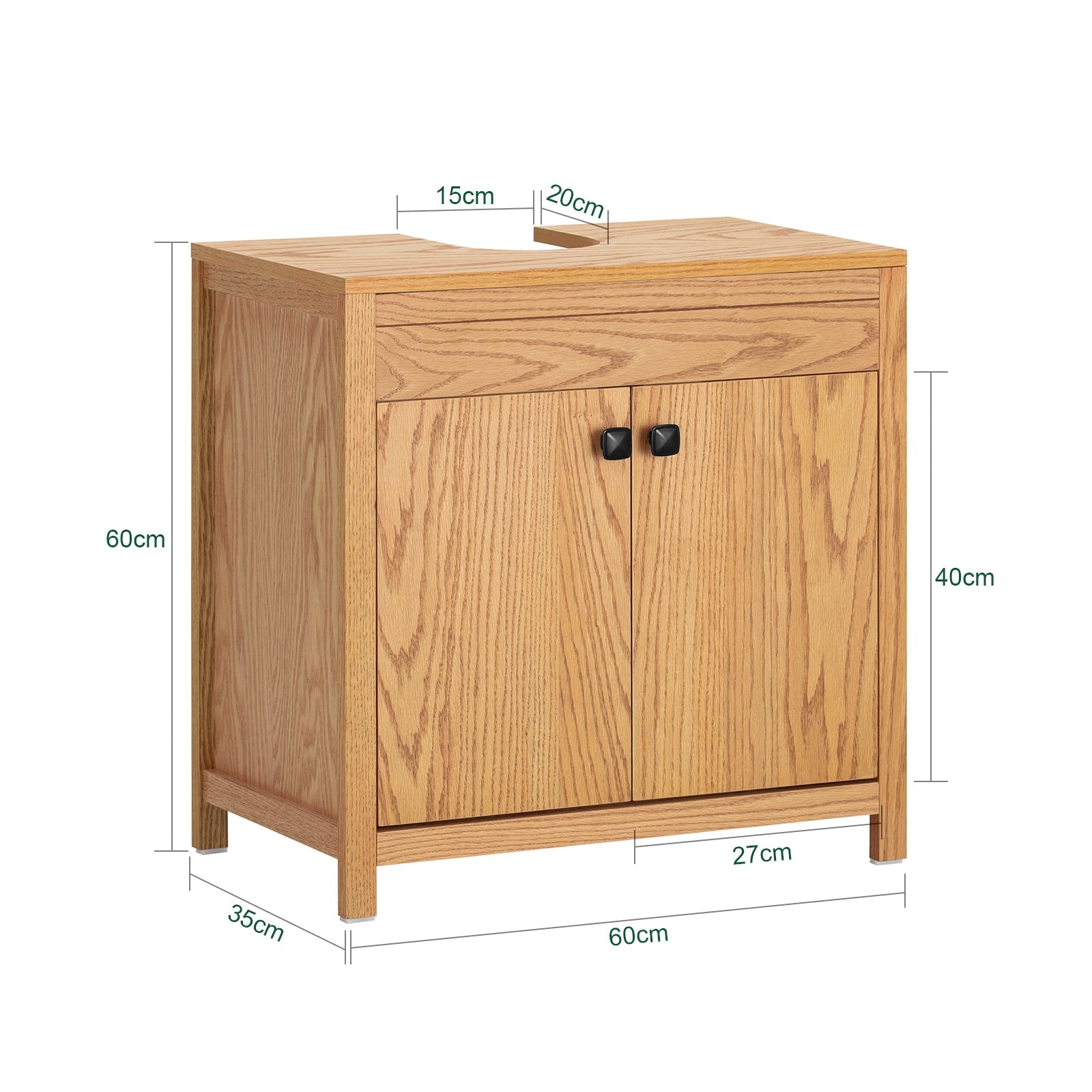 Mobile sottolavabo con 2 ante Mobile bagno Mobiletto per lavandino (senza lavandino) 60x35x60cm BZR98-N Naturale