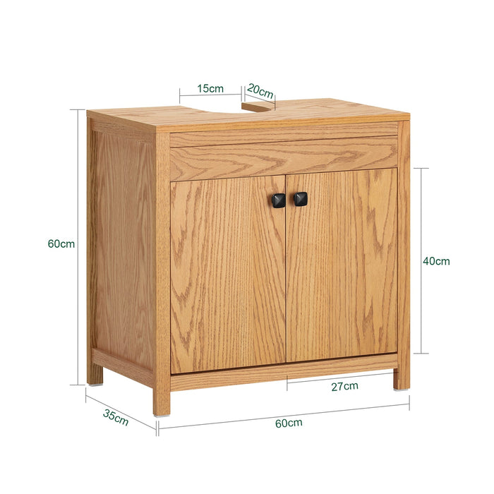 Mobile sottolavabo con 2 ante Mobile bagno Mobiletto per lavandino (senza lavandino) 60x35x60cm BZR98-N Naturale