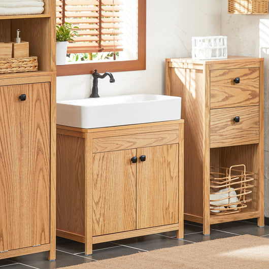 Mobile sottolavabo con 2 ante Mobile bagno Mobiletto per lavandino (senza lavandino) 60x35x60cm BZR98-N Naturale