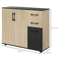 Credenza Moderna con 2 Armadietti e 2 Cassetti in Legno, 90x30x75.5cm, Noce e Nero