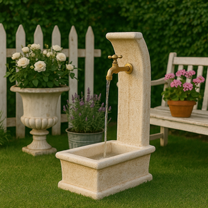 Fontana da giardino modello luna calcestruzzo cemento h100 cm senza rubinetto design elegante