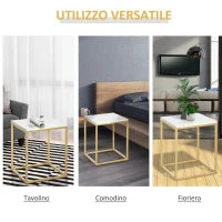 Tavolino da Caffè per Casa e Giardino in Metallo con Effetto Marmo, 40x40x50cm, Oro