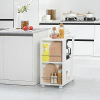 Carrello da Cucina Portavivande in Legno con 2 Ripiani e Ruote, 60x38x77cm, Bianco