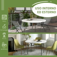 Tavolo Pieghevole per Giardino e Campeggio, in Acciaio e HDPE, Ø122x73 cm, Grigio e Bianco