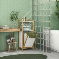 Mobile in Bambù con Cesto per il Bucato Bagno Risparmio Spazio, 2 Mensole, Dim, 40 L x 30 L x 86,5 H cm