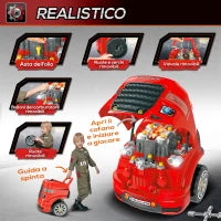 Officina Camion Giocattolo con Motore e 61 Accessori per Bambini 3-5 Anni, Ruote e Maniglia, 40x39x47cm, Rosso