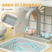 Cucina Giocattolo per Bambini 3+ Anni in Legno, Fornello Interattivo, Forno e Macchina Caffè, Bianco