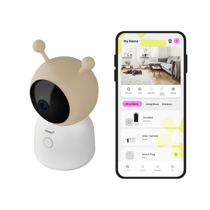 OMAJIN by Netatmo Videocamera Baby Monitor 2K HD, visione notturna, avviso pianto, audio bidirezionale, ninna nanna, luce notturna, sensori umidit√† e temperatura, controllo app, OBC-01