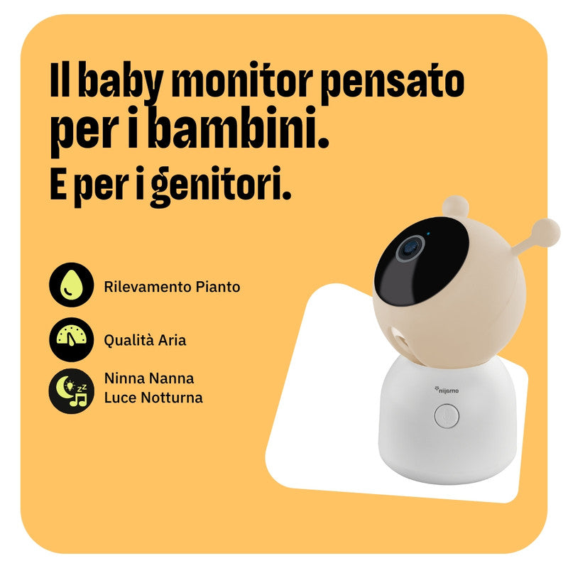 OMAJIN by Netatmo Videocamera Baby Monitor 2K HD, visione notturna, avviso pianto, audio bidirezionale, ninna nanna, luce notturna, sensori umidit√† e temperatura, controllo app, OBC-01