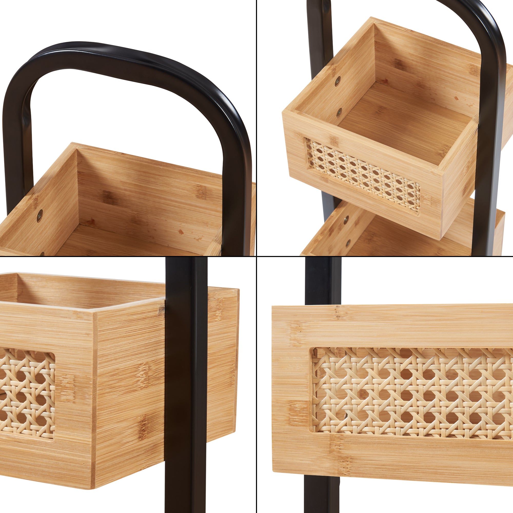 Scaffale Tervola a 3 Livelli con Ceste in Bambù - Nero / Naturale [en.casa]
