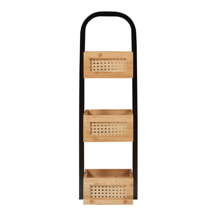 Scaffale Tervola a 3 Livelli con Ceste in Bambù - Nero / Naturale [en.casa]
