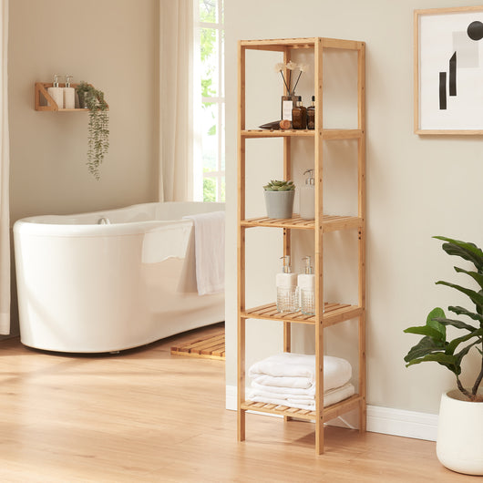 Scaffale da Terra Lierne a 5 Ripiani per Bagno Cucina 140x33x34 cm - Bambù Naturale [en.casa]