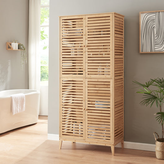 Armadio Alto Raurgela Multiuso Mobile da Terra per Bagno Cucina 180 x 80 x 40 cm - Bambù Naturale [en.casa]