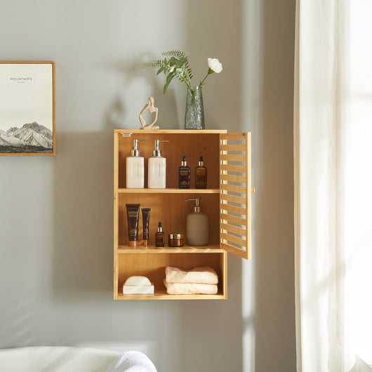 Armadietto da Parete per Bagno Gjesdal in Bambù Naturale 60x40x 20 cm [en.casa]