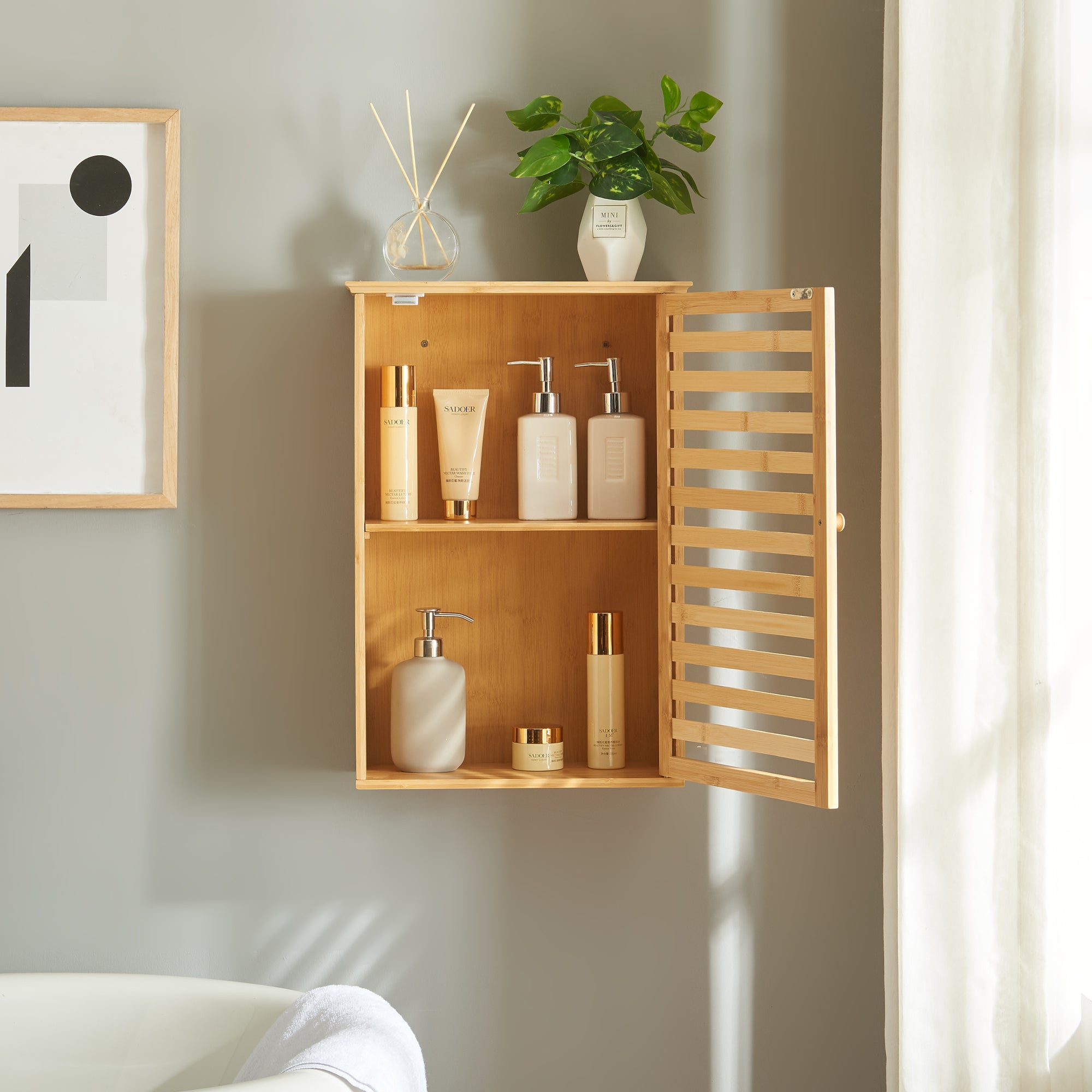 Armadietto da Parete per Bagno Järfälla 55x37x16 cm Bambù Naturale [en.casa]