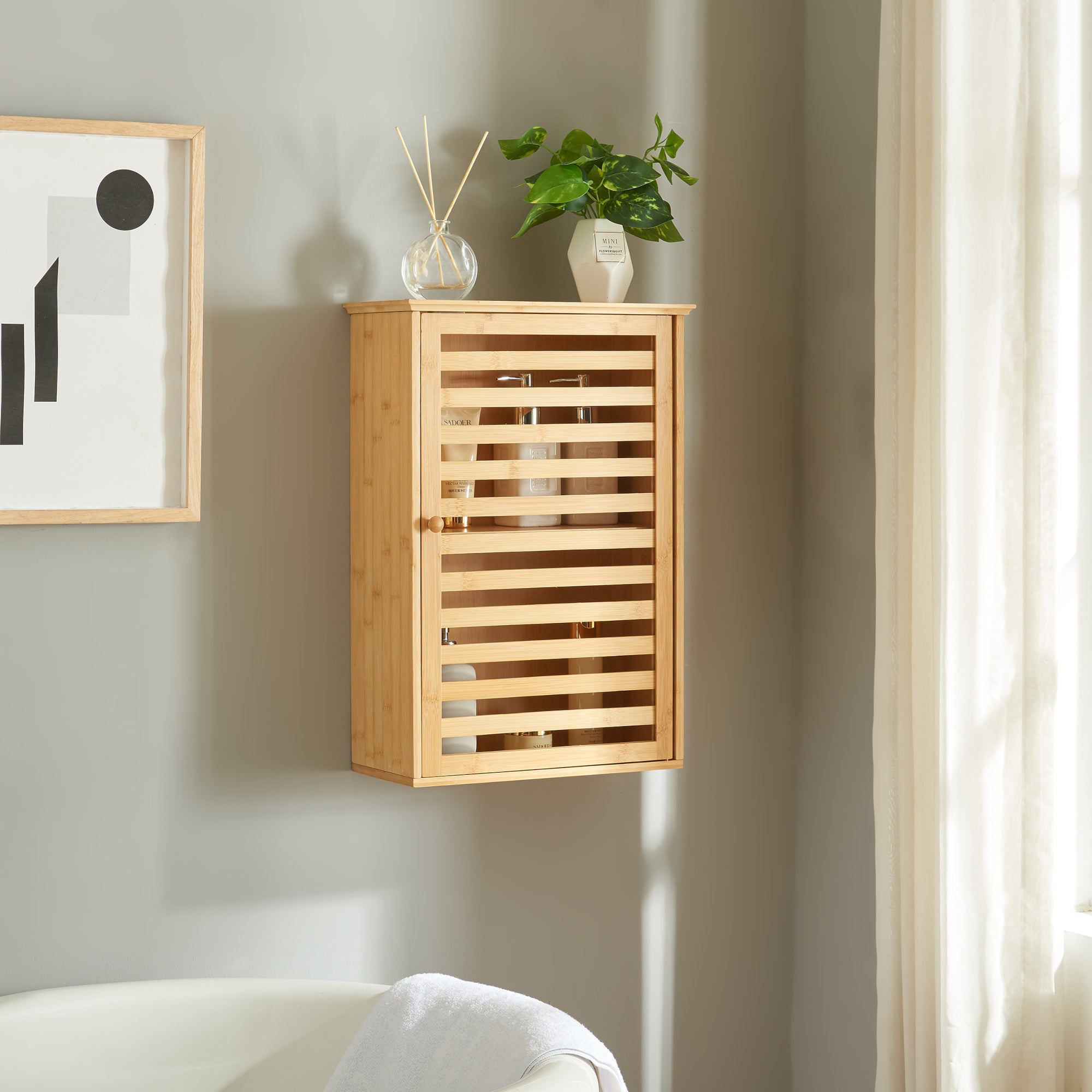 Armadietto da Parete per Bagno Järfälla 55x37x16 cm Bambù Naturale [en.casa]