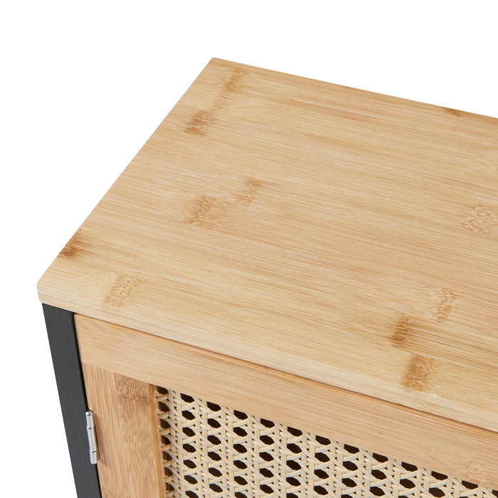 Armadio da Parete Tervola per Bagno in Bambù - Nero / Naturale / Effetto Rattan [en.casa]