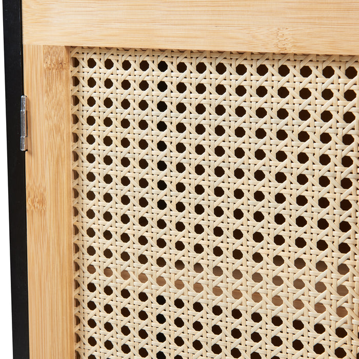 Armadio da Parete Tervola per Bagno in Bambù - Nero / Naturale / Effetto Rattan [en.casa]