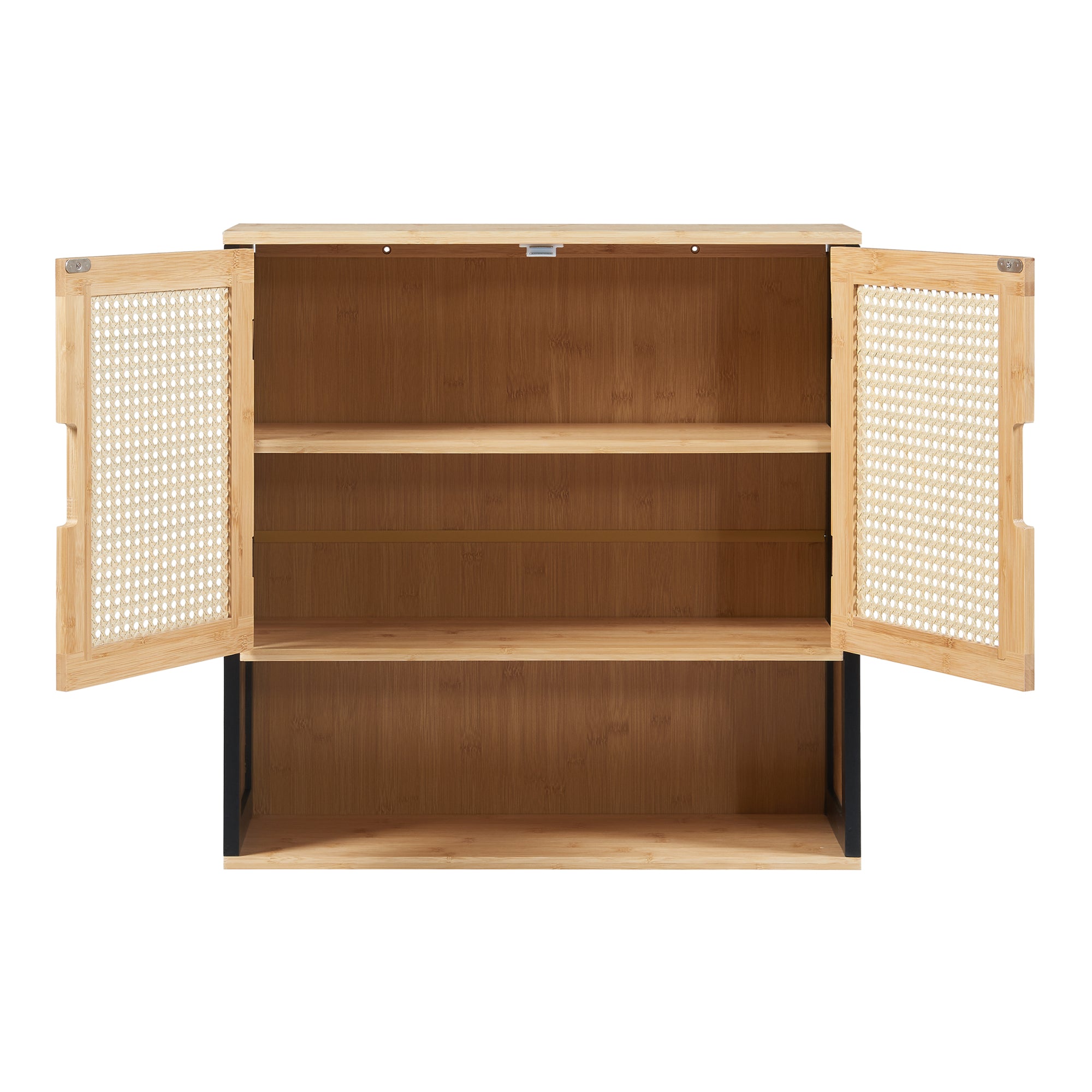 Armadio da Parete Tervola per Bagno in Bambù - Nero / Naturale / Effetto Rattan [en.casa]