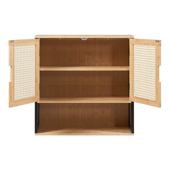 Armadio da Parete Tervola per Bagno in Bambù - Nero / Naturale / Effetto Rattan [en.casa]