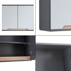 Armadietto Pensile Gescher con 2 Ante a Specchio - Grigio / Effetto Legno [en.casa]