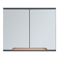 Armadietto Pensile Gescher con 2 Ante a Specchio - Grigio / Effetto Legno [en.casa]