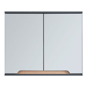 Armadietto Pensile Gescher con 2 Ante a Specchio - Grigio / Effetto Legno [en.casa]
