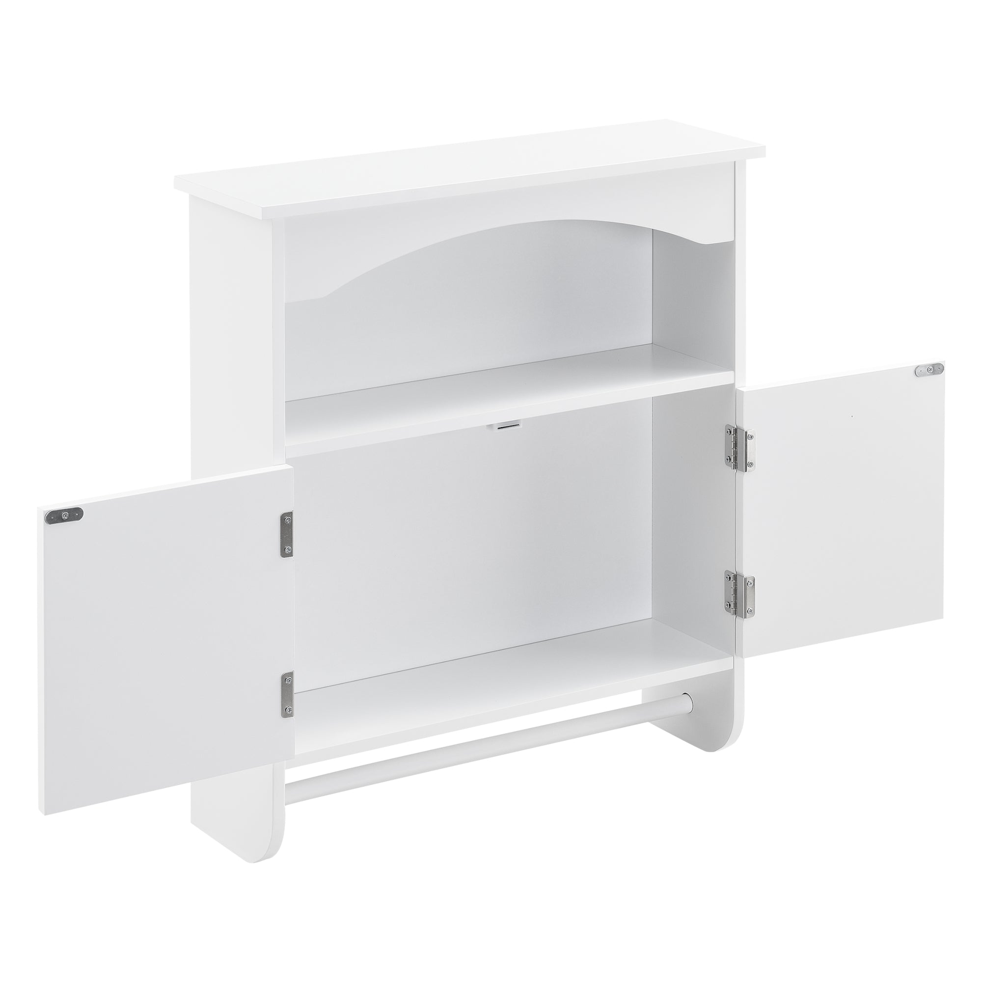 Armadietto Pensile a Bagno con Barra Portaasciugamano 61,3 x 53 x 15,5 cm Mobiletto a Muro con 2 Ante e Ripiani - Bianco