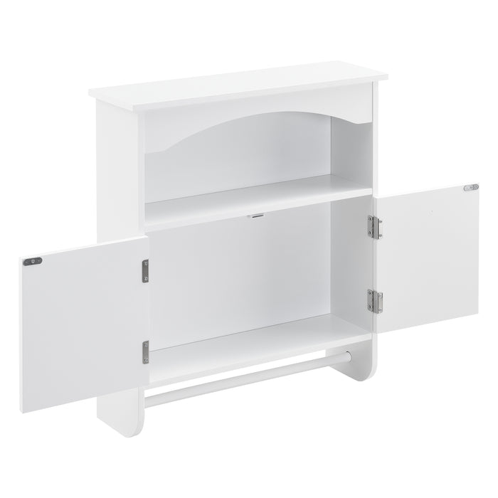 Armadietto Pensile a Bagno con Barra Portaasciugamano 61,3 x 53 x 15,5 cm Mobiletto a Muro con 2 Ante e Ripiani - Bianco