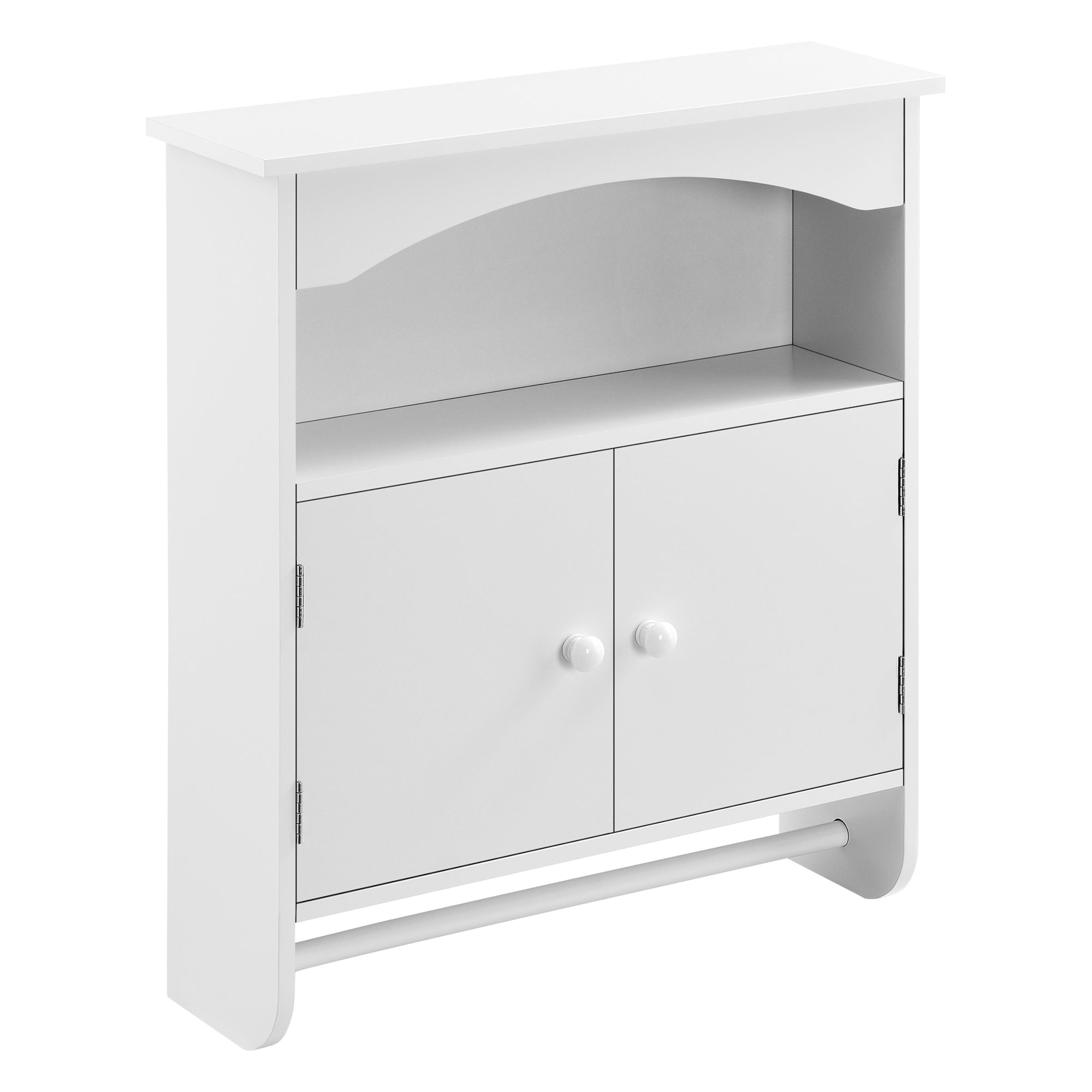 Armadietto Pensile a Bagno con Barra Portaasciugamano 61,3 x 53 x 15,5 cm Mobiletto a Muro con 2 Ante e Ripiani - Bianco