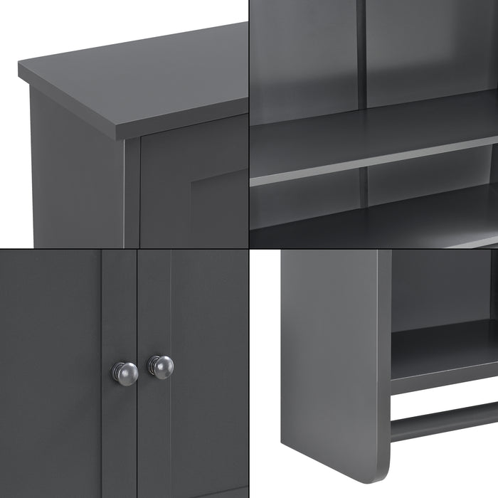 Armadietto Pensile da Bagno con Barra Portaasciugamano 65 x 48,7 x 14,5 cm Mobiletto da Muro con 2 Ante e Ripiani -