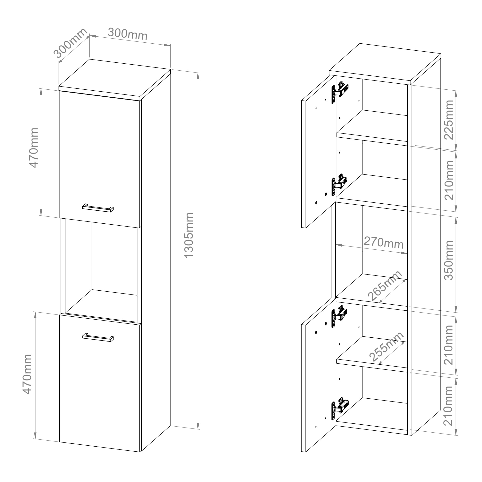 Mobile a Colonna Krildihana da Parete Pensile da Bagno 131 x 30 x 30 cm - Bianco [en.casa]