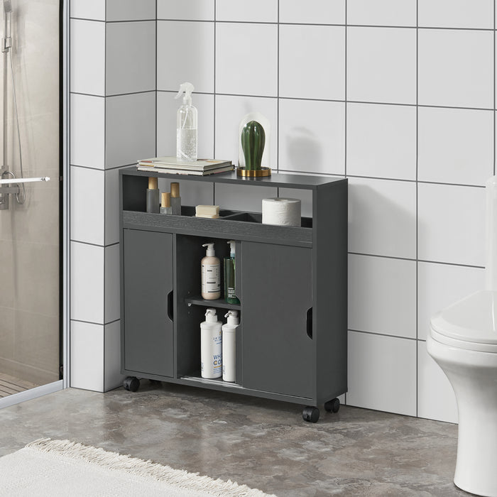 Mobile da Terra Lumijoki con Ante Scorrevoli e 4 Ruote 71x70x20 cm - Grigio Scuro [en.casa]