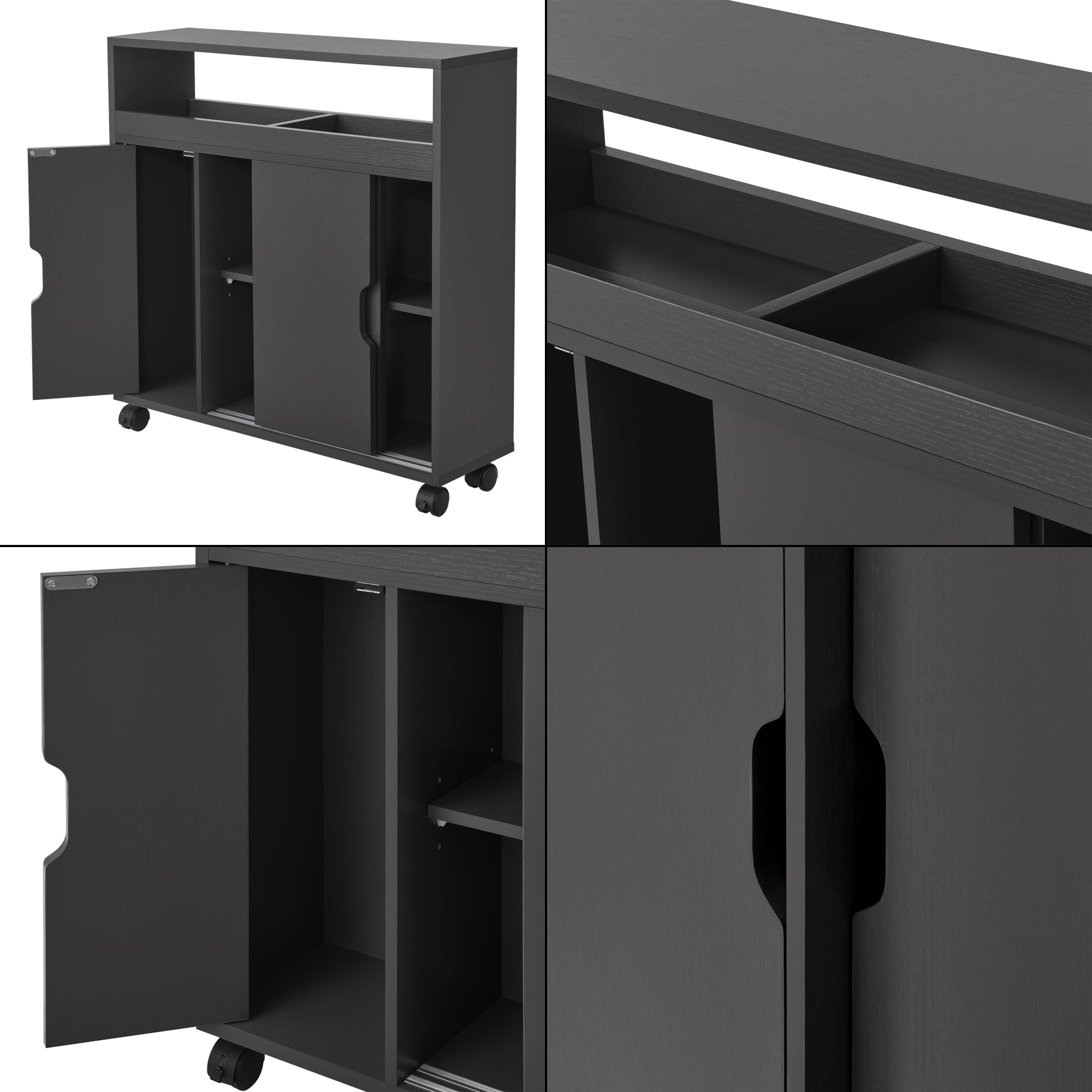 Mobile da Terra Lumijoki con Ante Scorrevoli e 4 Ruote 71x70x20 cm - Grigio Scuro [en.casa]