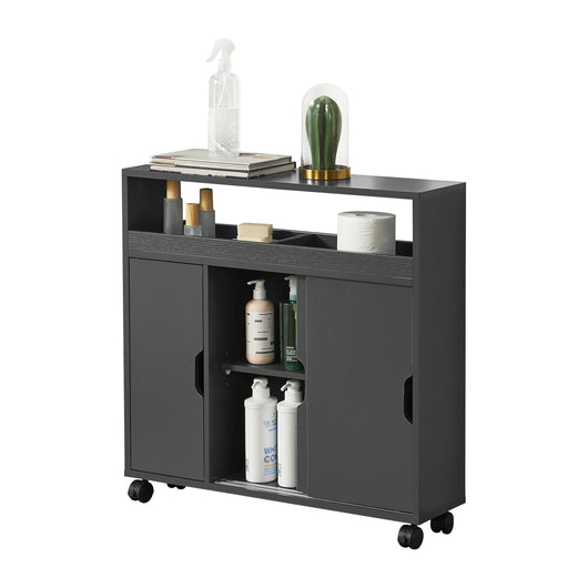 Mobile da Terra Lumijoki con Ante Scorrevoli e 4 Ruote 71x70x20 cm - Grigio Scuro [en.casa]