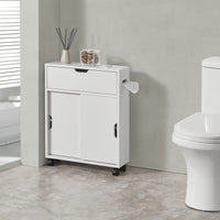 Mobile da Terra Kempele con Ante e 4 Ruote per Bagno 67x52x17 cm - Bianco [en.casa]