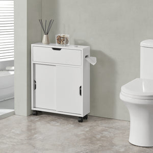 Mobile da Terra Kempele con Ante e 4 Ruote per Bagno 67x52x17 cm - Bianco [en.casa]