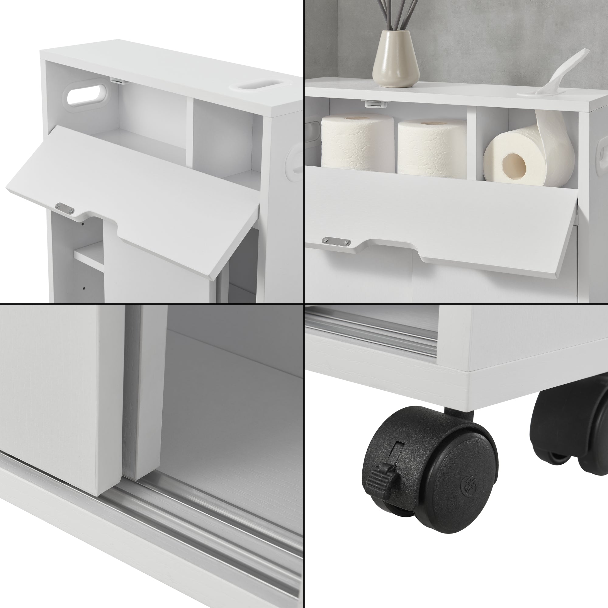 Mobile da Terra Kempele con Ante e 4 Ruote per Bagno 67x52x17 cm - Bianco [en.casa]