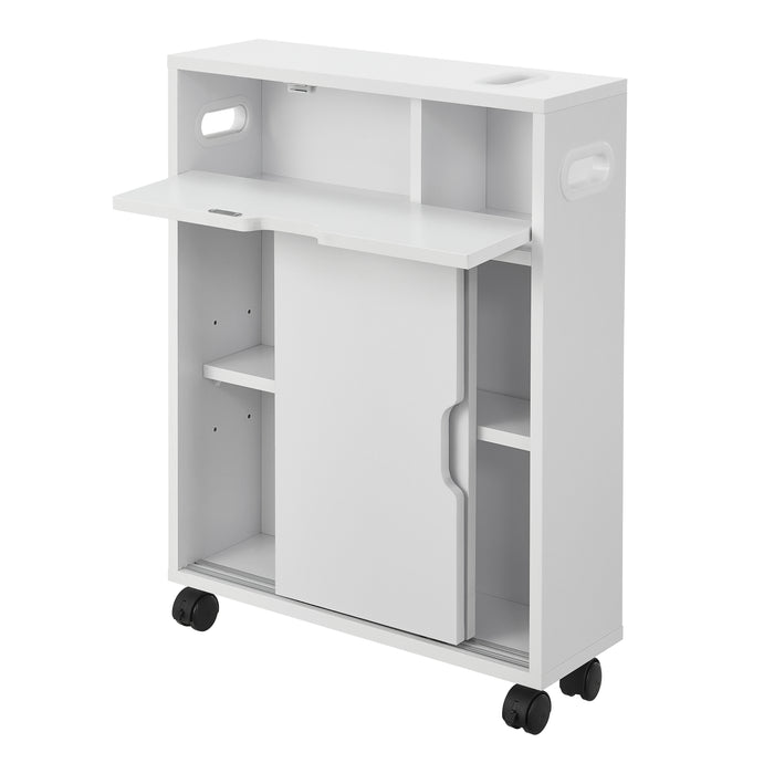 Mobile da Terra Kempele con Ante e 4 Ruote per Bagno 67x52x17 cm - Bianco [en.casa]
