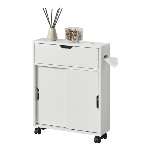 Mobile da Terra Kempele con Ante e 4 Ruote per Bagno 67x52x17 cm - Bianco [en.casa]