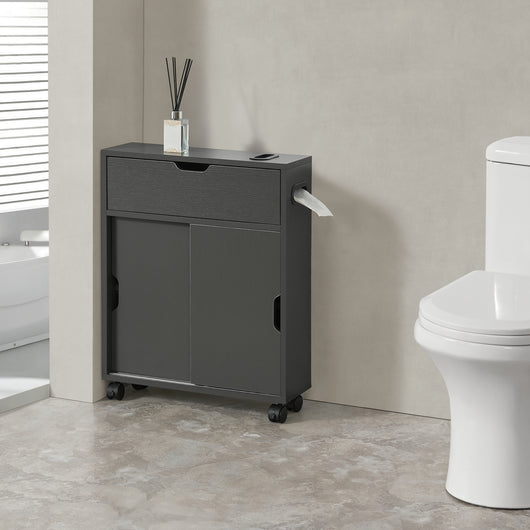 Mobile da Terra Kempele con Ante e 4 Ruote per Bagno 67x52x17 cm - Grigio Scuro [en.casa]