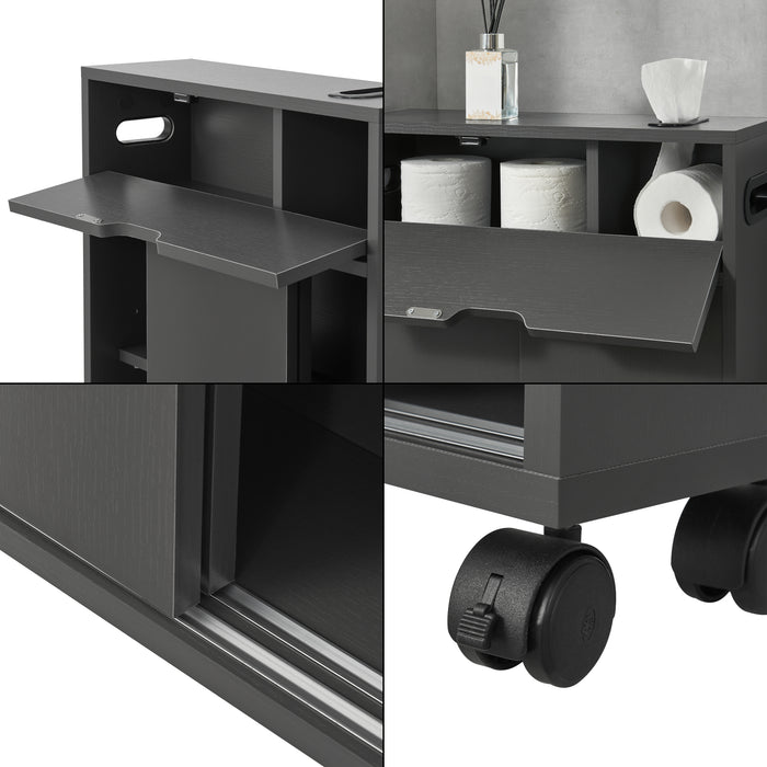 Mobile da Terra Kempele con Ante e 4 Ruote per Bagno 67x52x17 cm - Grigio Scuro [en.casa]