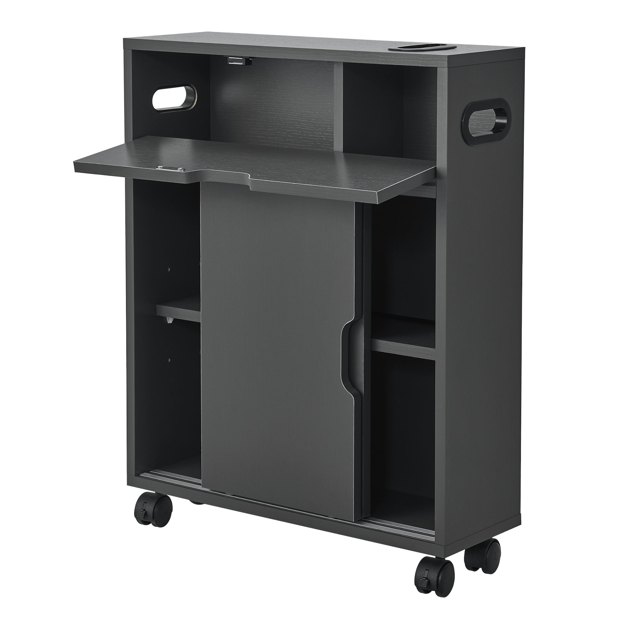 Mobile da Terra Kempele con Ante e 4 Ruote per Bagno 67x52x17 cm - Grigio Scuro [en.casa]