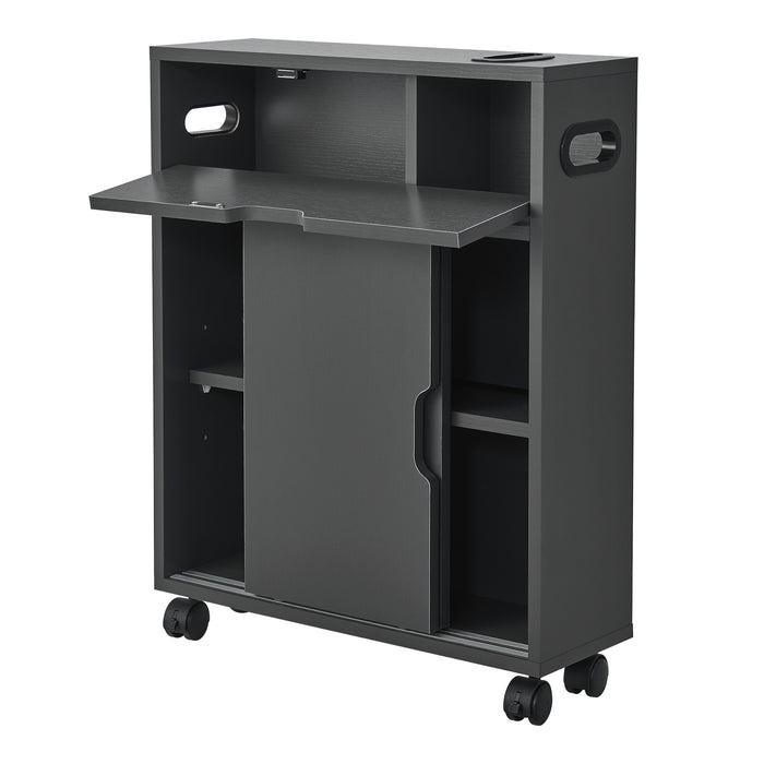 Mobile da Terra Kempele con Ante e 4 Ruote per Bagno 67x52x17 cm - Grigio Scuro [en.casa]