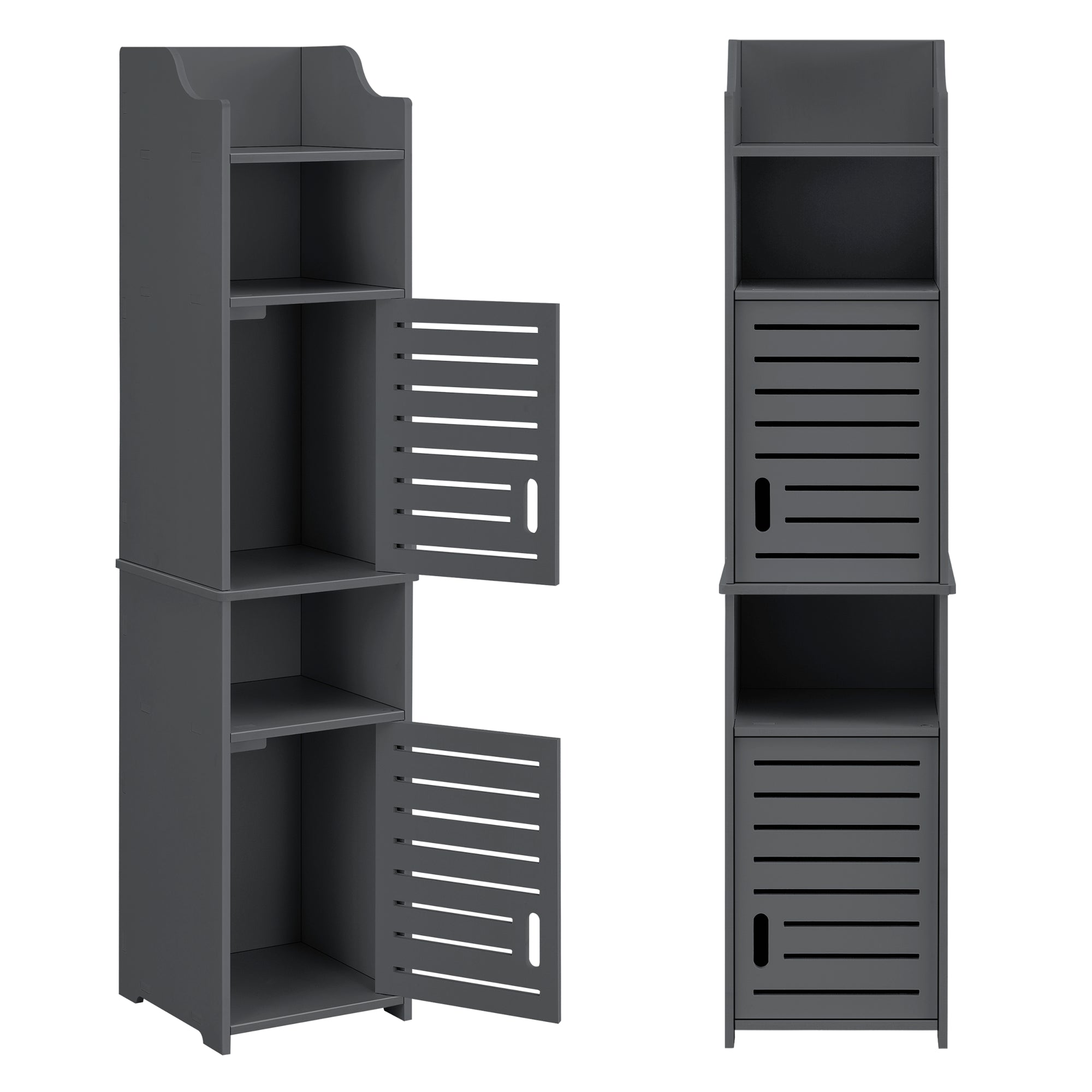 Mobiletto da Bagno a Terra 135 x 32 x 32 cm Armadietto a Colonna con 2 Ante 2 Scomparti e Ripiano Ripostiglio da