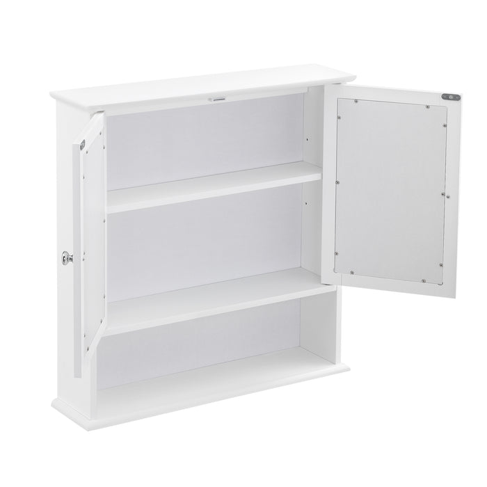 Armadietto Pensile a Bagno con Specchi e Ripiani 58 x 56 x 13 cm Mobiletto a Muro con 2 Ante - Bianco