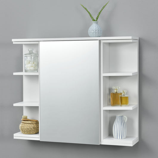 Armadietto da Muro Harstad per Bagno con Specchio Anta e Ripiani Laterali 64x80x20 cm - Bianco [en.casa]