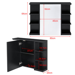 Armadietto da Muro Harstad per Bagno con Specchio Anta e Ripiani Laterali 64x80x20 cm - Nero [en.casa]